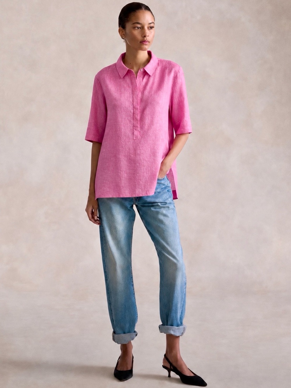 Sarah Campbell 100% Linen Tunic Shirt NWOT Size 14